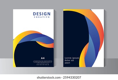 Modern cover design template with A4 size. blue and orange color wave shape Book covers, brochure, posters concept in modern minimal style for branding, social media advertising, promo, annual report,
