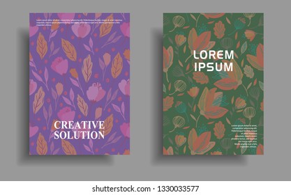 modern cover design template with leaf and flower pattern background
