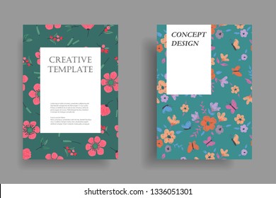 modern cover design template with leaf and flower pattern background