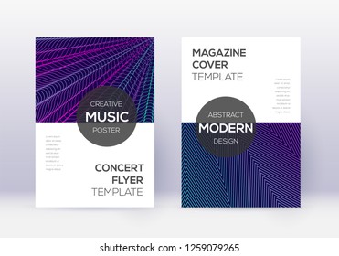 Modern cover design template set. Neon abstract lines on dark blue background. 