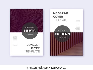 Modern cover design template set. Gold abstract lines on bordo background. Exceptional cover design. Amazing catalog, poster, book template etc.