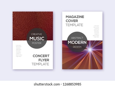Modern cover design template set. Orange abstract lines on wine red background. Exotic cover design. Cute catalog, poster, book template etc.