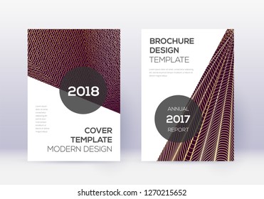 Modern cover design template set. Gold abstract lines on maroon background. Extra cover design. Noteworthy catalog, poster, book template etc.