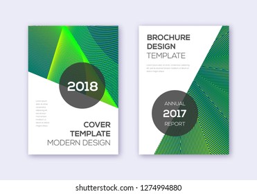Modern cover design template set. Green abstract lines on dark background. Extraordinary cover design. Awesome catalog, poster, book template etc.