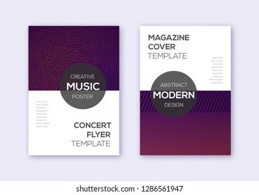 Modern cover design template set. Violet abstract lines on maroon background. Exquisite cover design. Remarkable catalog, poster, book template etc.