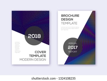 Modern cover design template set. Rainbow abstract lines on dark blue background. Fabulous cover design. Captivating catalog, poster, book template etc.