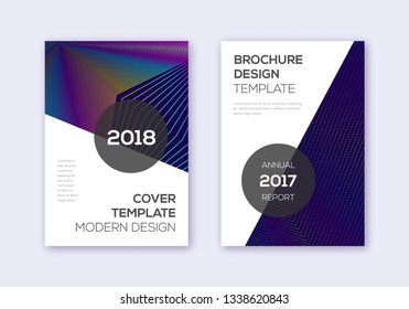 Modern cover design template set. Rainbow abstract lines on dark blue background. Fabulous cover design. Artistic catalog, poster, book template etc.