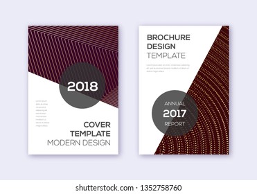 Modern cover design template set. Gold abstract lines on bordo background. Extra cover design. Fetching catalog, poster, book template etc.