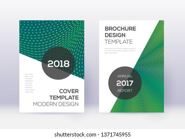 Modern cover design template set. Green abstract lines on dark background. Extra cover design. Terrific catalog, poster, book template etc.