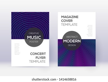 Modern cover design template set. Neon abstract lines on dark blue background. Exceptional cover design. Unusual catalog, poster, book template etc.
