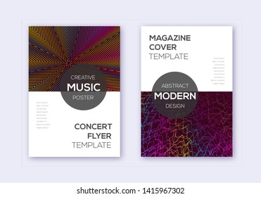 Modern cover design template set. Rainbow abstract lines on wine red background. Exquisite cover design. Breathtaking catalog, poster, book template etc.