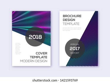 Modern cover design template set. Neon abstract lines on dark blue background. Extraordinary cover design. Decent catalog, poster, book template etc.