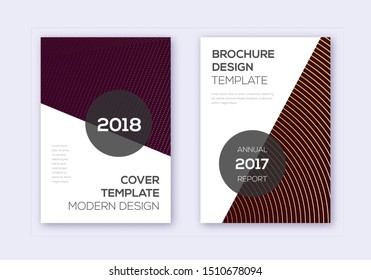 Modern cover design template set. Gold abstract lines on bordo background. Extra cover design. Great catalog, poster, book template etc.