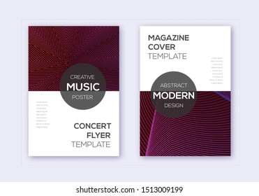 Modern cover design template set. Violet abstract lines on maroon background. Exquisite cover design. Tempting catalog, poster, book template etc.
