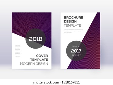 Modern cover design template set. Violet abstract lines on dark background. Fabulous cover design. Wonderful catalog, poster, book template etc.
