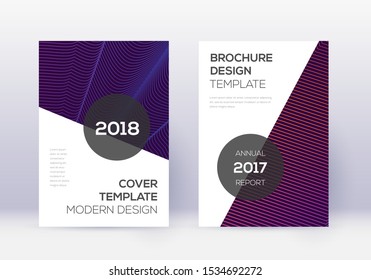 Modern cover design template set. Violet abstract lines on dark background. Fabulous cover design. Vibrant catalog, poster, book template etc.