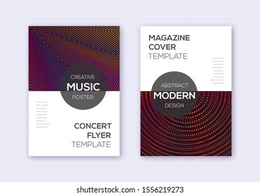 Modern cover design template set. Rainbow abstract lines on wine red background. Exquisite cover design. Authentic catalog, poster, book template etc.