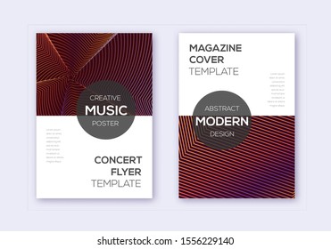 Modern cover design template set. Orange abstract lines on wine red background. Exotic cover design. Graceful catalog, poster, book template etc.