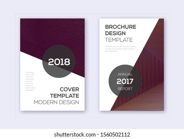 Modern cover design template set. Gold abstract lines on bordo background. Extra cover design. Fabulous catalog, poster, book template etc.