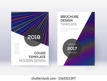 Modern cover design template set. Rainbow abstract lines on dark blue background. Fabulous cover design. Bewitching catalog, poster, book template etc.