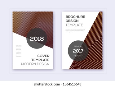 Modern cover design template set. Gold abstract lines on bordo background. Extra cover design. Fair catalog, poster, book template etc.