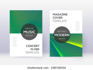 Modern cover design template set. Green abstract lines on dark background. Exceptional cover design. Immaculate catalog, poster, book template etc.
