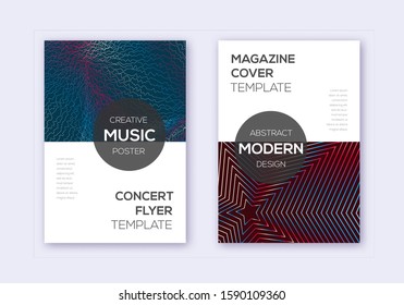 Modern cover design template set. Red white blue abstract lines on dark background. Exquisite cover design. Juicy catalog, poster, book template etc.