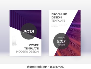 Modern cover design template set. Violet abstract lines on dark background. Fair cover design. Beautiful catalog, poster, book template etc.