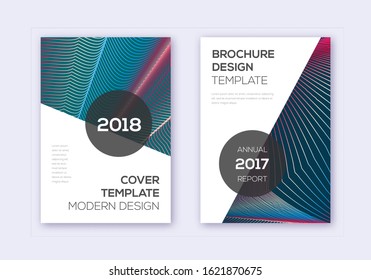 Modern cover design template set. Red white blue abstract lines on dark background. Fabulous cover design. Remarkable catalog, poster, book template etc.