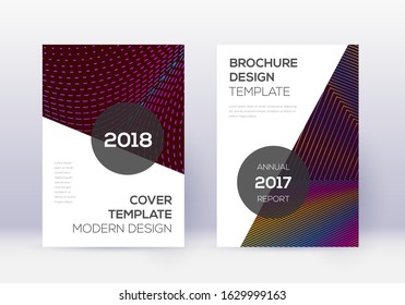 Modern cover design template set. Rainbow abstract lines on wine red background. Fabulous cover design. Juicy catalog, poster, book template etc.