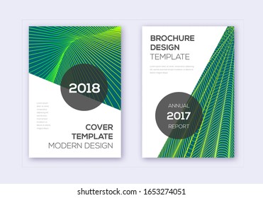 Modern cover design template set. Green abstract lines on dark background. Extra cover design. Tempting catalog, poster, book template etc.