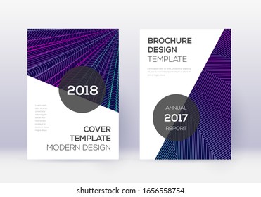 Modern cover design template set. Neon abstract lines on dark blue background. Extraordinary cover design. Bewitching catalog, poster, book template etc.