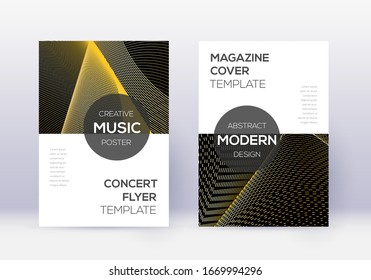 Modern cover design template set. Gold abstract lines on black background. Excellent cover design. Pleasant catalog, poster, book template etc.
