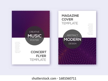 Modern cover design template set. Violet abstract lines on maroon background. Exquisite cover design. Terrific catalog, poster, book template etc.