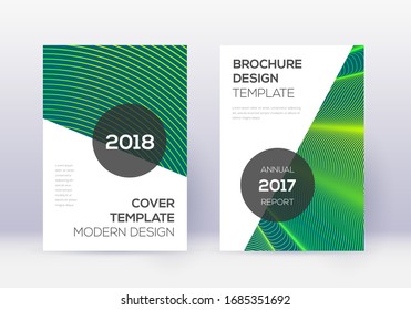 Modern cover design template set. Green abstract lines on dark background. Extraordinary cover design. Actual catalog, poster, book template etc.