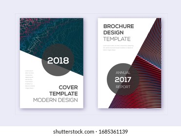 Modern cover design template set. Red white blue abstract lines on dark background. Fabulous cover design. Tempting catalog, poster, book template etc.