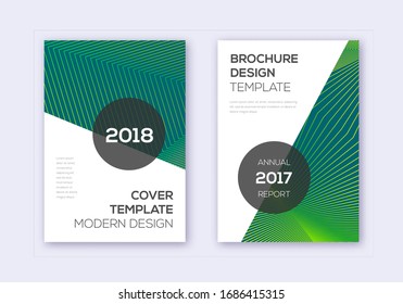 Modernes Cover Design Template Set. Grüne abstrakte Linien auf dunklem Hintergrund. Extra Cover Design. Unbenannter Katalog, Poster, Buchvorlage etc.