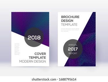 Conjunto moderno de plantillas de diseño de portada. Neon líneas abstractas sobre fondo azul oscuro. Extraordinario diseño de portada. Exquisito catálogo, póster, plantilla de libro, etc.