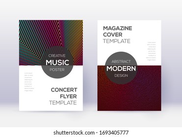 Modern cover design template set. Rainbow abstract lines on wine red background. Exquisite cover design. Amusing catalog, poster, book template etc.