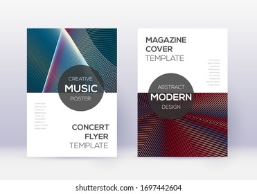 Modern cover design template set. Red abstract lines on white blue background. Exquisite cover design. Energetic catalog, poster, book template etc.