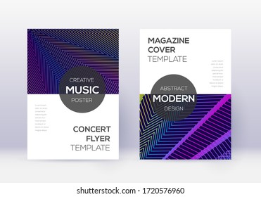 Modern cover design template set. Rainbow abstract lines on dark blue background. Exotic cover design. Noteworthy catalog, poster, book template etc.