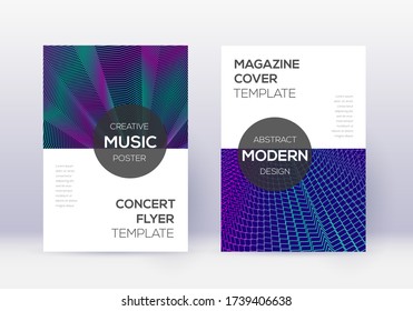 Conjunto moderno de plantillas de diseño de portada. Líneas abstractas neón sobre fondo azul oscuro. Diseño de cubierta exótica. Catálogo sorprendente, afiche, plantilla de libro, etc.