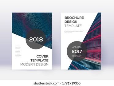 Modern cover design template set. Red abstract lines on white blue background. Fabulous cover design. Majestic catalog, poster, book template etc.