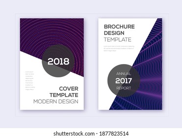 Modern cover design template set. Violet abstract lines on maroon background. Fair cover design. Comely catalog, poster, book template etc.
