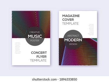Modern cover design template set. Rainbow abstract lines on wine red background. Exotic cover design. Uncommon catalog, poster, book template etc.