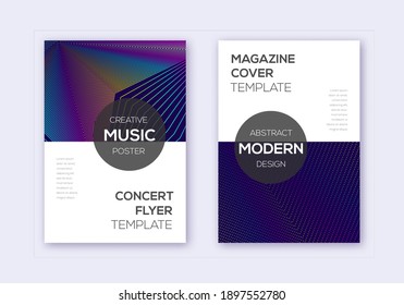 Modern cover design template set. Rainbow abstract lines on dark blue background. Exotic cover design. Popular catalog, poster, book template etc.