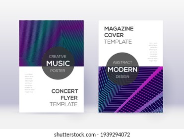 Modern cover design template set. Neon abstract lines on dark blue background. Exceptional cover design. Sightly catalog, poster, book template etc.