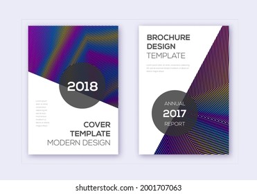 Modern cover design template set. Rainbow abstract lines on dark blue background. Extraordinary cover design. Valuable catalog, poster, book template etc.