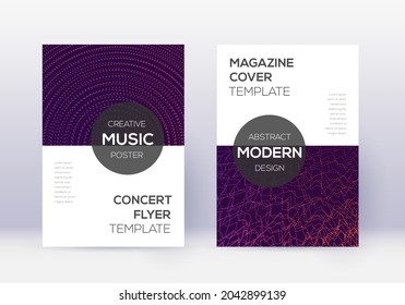 Modern cover design template set. Violet abstract lines on dark background. Exquisite cover design. Perfect catalog, poster, book template etc.