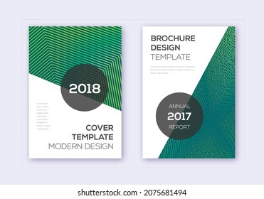 Conjunto moderno de plantillas de diseño de portada. Líneas abstractas verdes sobre fondo oscuro. Extraordinario diseño de portada. Catálogo atractivo, afiche, plantilla de libro, etc.